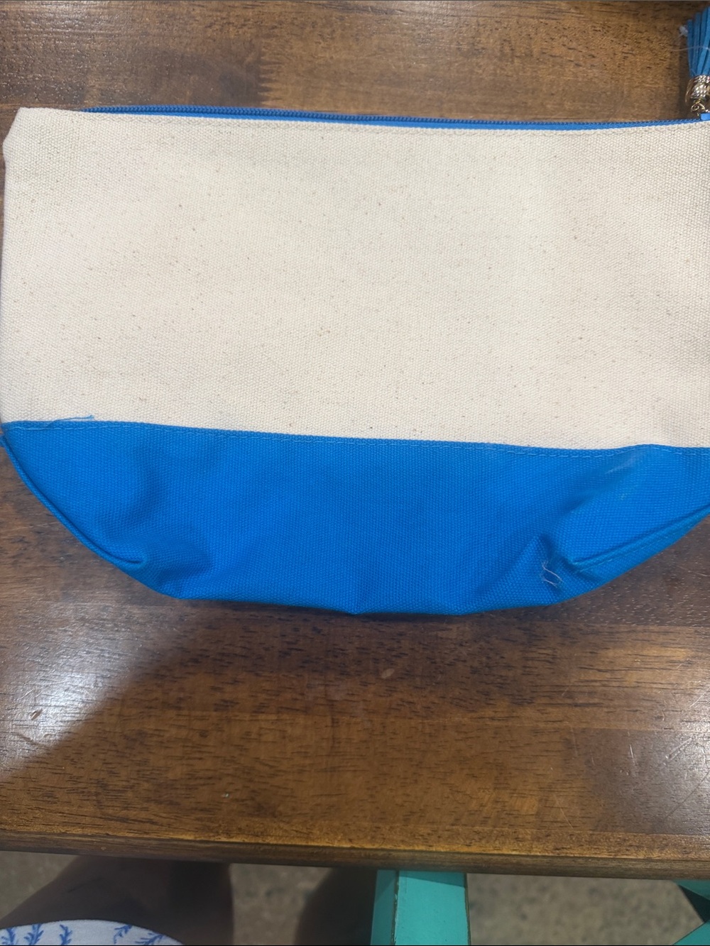 Canvas Two-Tone Cosmetic Pouch in Cream and Blue